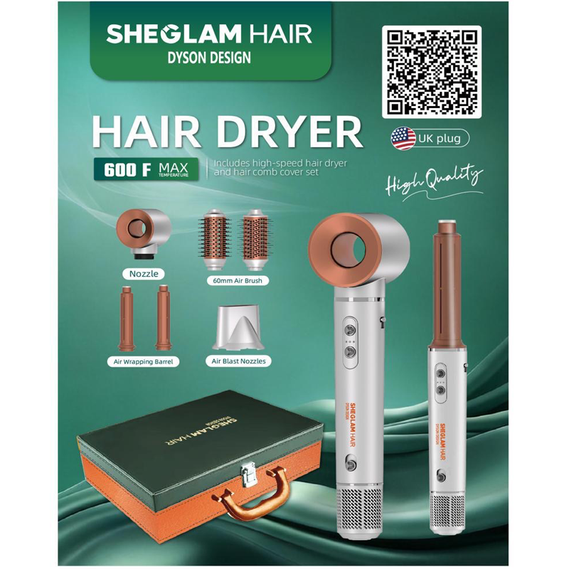 پک سشوار چندکاره شیگلم مدل Dyson Design موتور BLDC (بدون فر مو)
